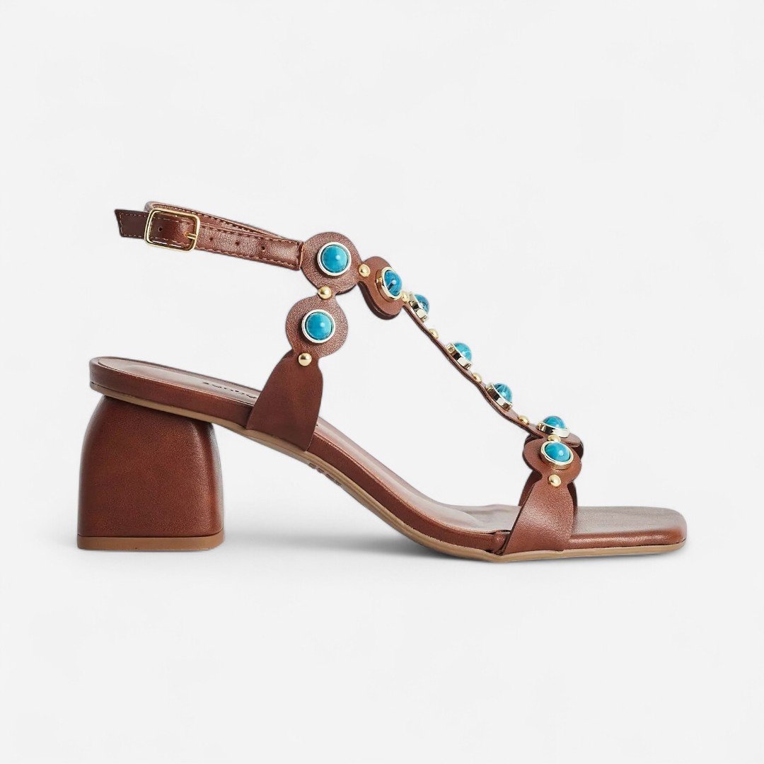 Sandália Salto Bloco Boho Feminina Marrom