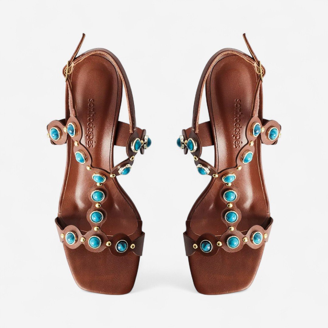 Sandália Salto Bloco Boho Feminina Marrom Marrom 3