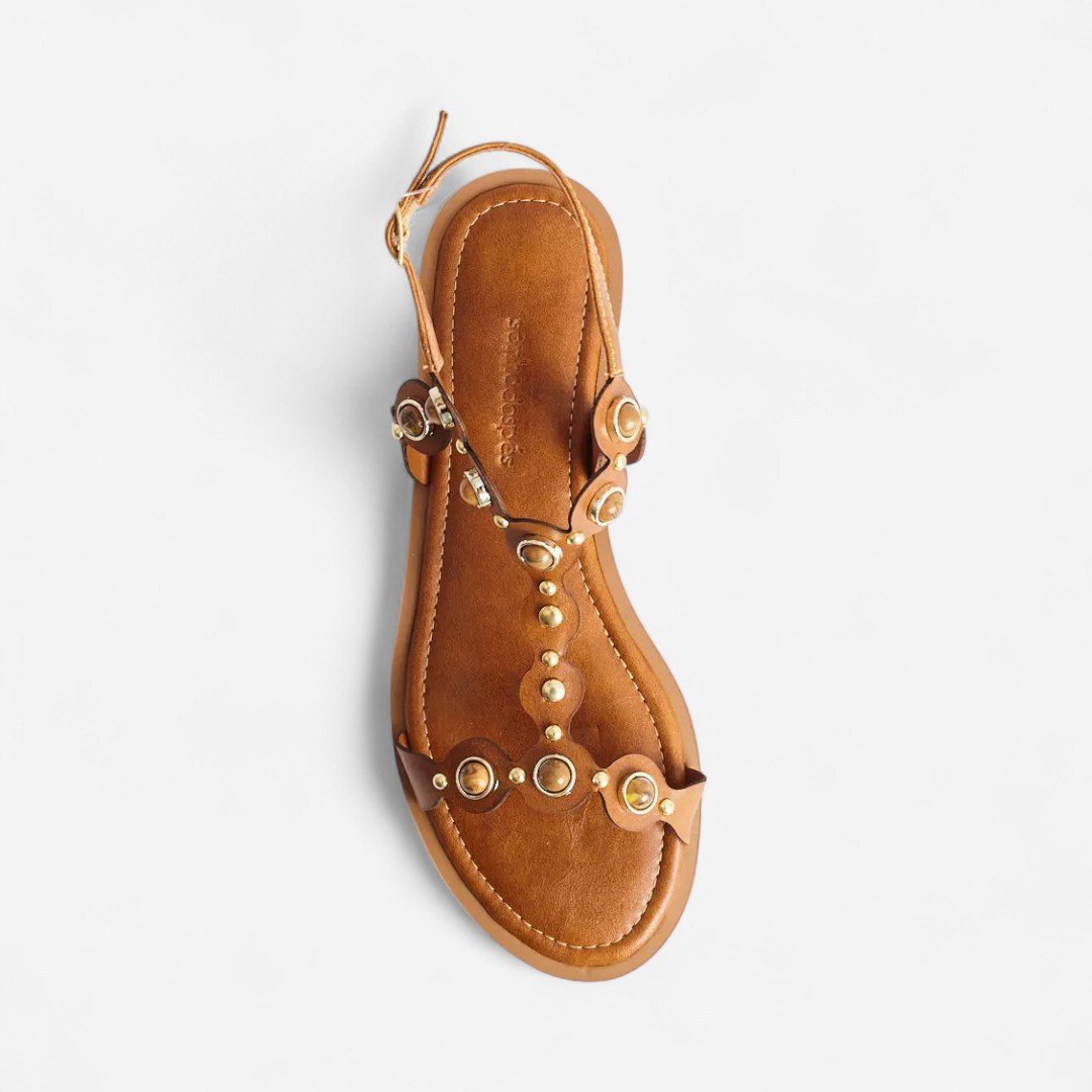 Sandália Rasteira Boho Feminina Caramelo Camel 3