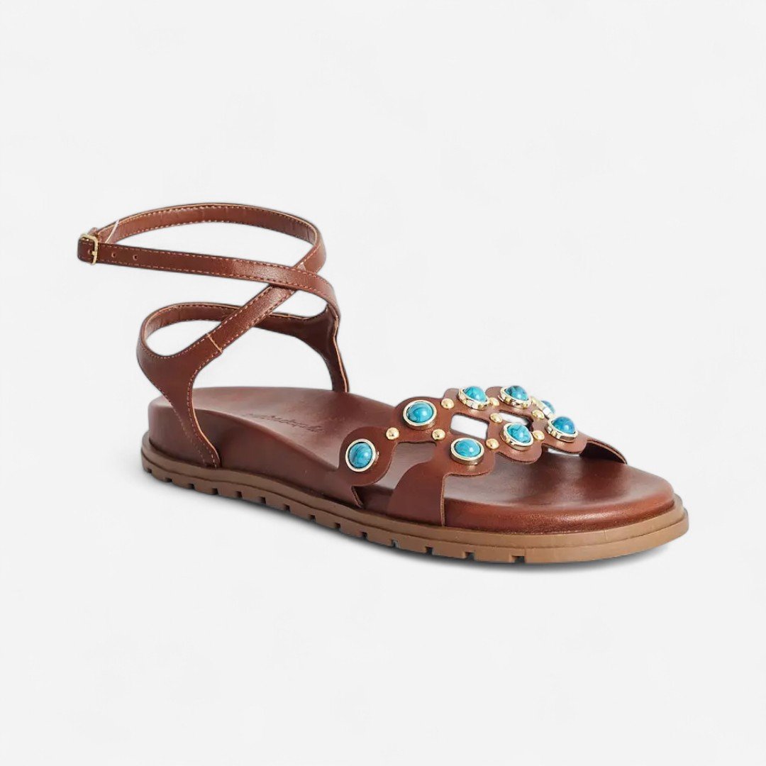 Sandália Rasteira Papete Boho Feminina Marrom Marrom 2