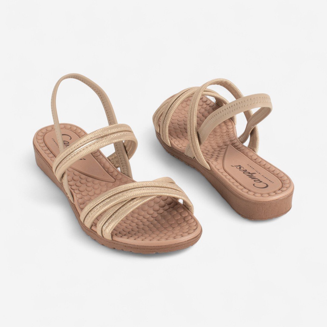 Sandália Rasteira Campesí Conforto Bege Rose/Champagne 3