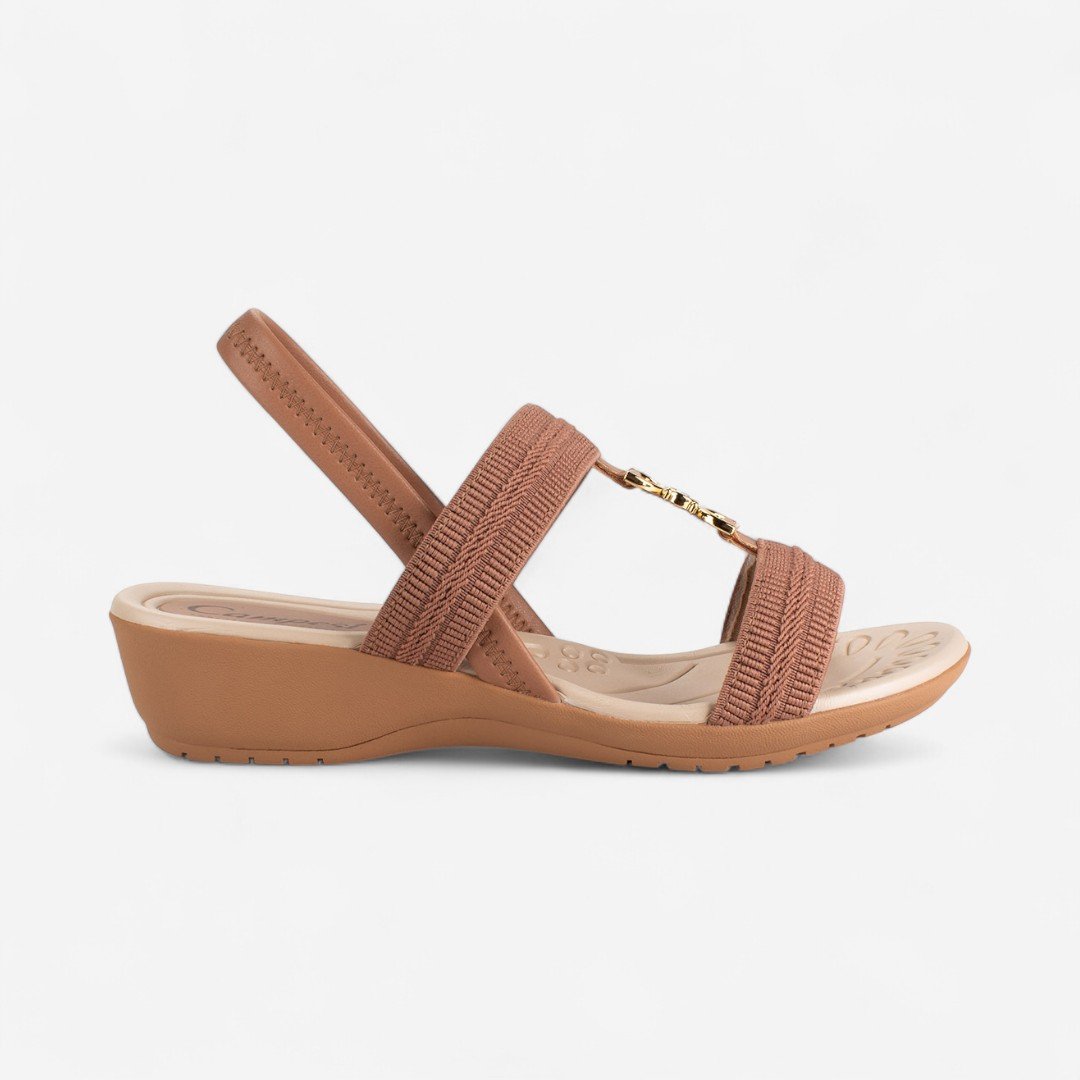 Sandália Campesí Anabela Baixa Com Elástico Marrom