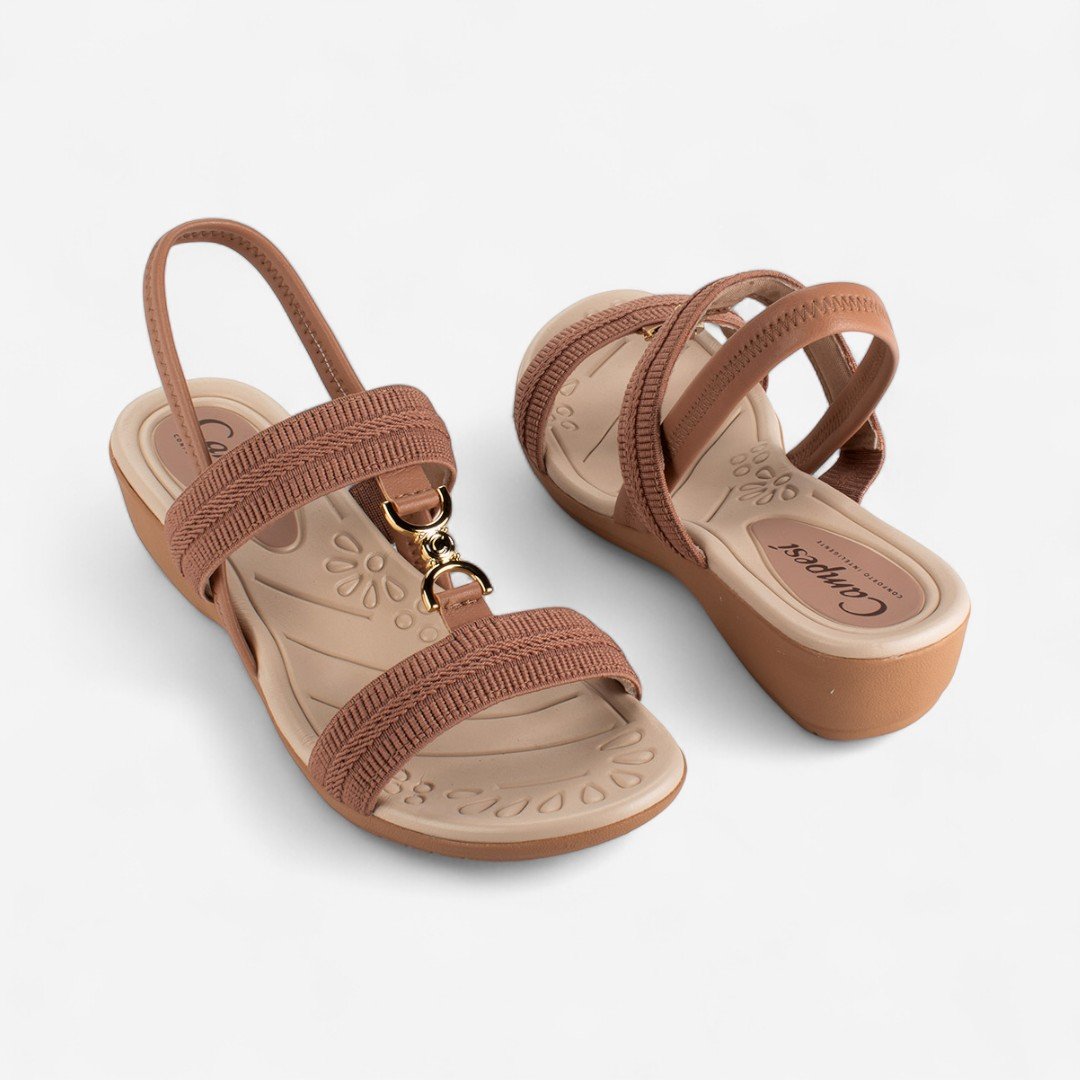 Sandália Campesí Anabela Baixa Com Elástico Marrom Mocca 7