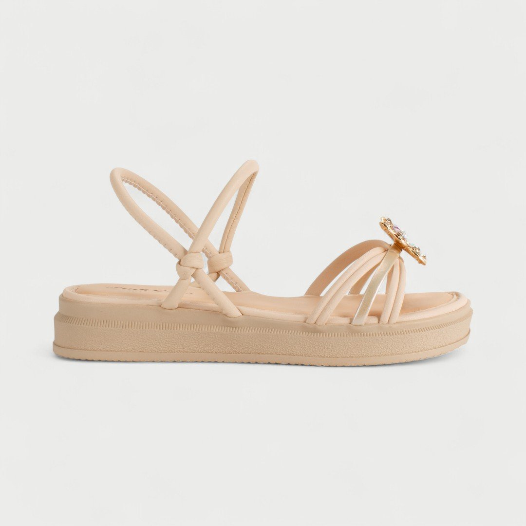 Sandália Flatform Pink Cats Infantil Com Borboleta Metal Bege