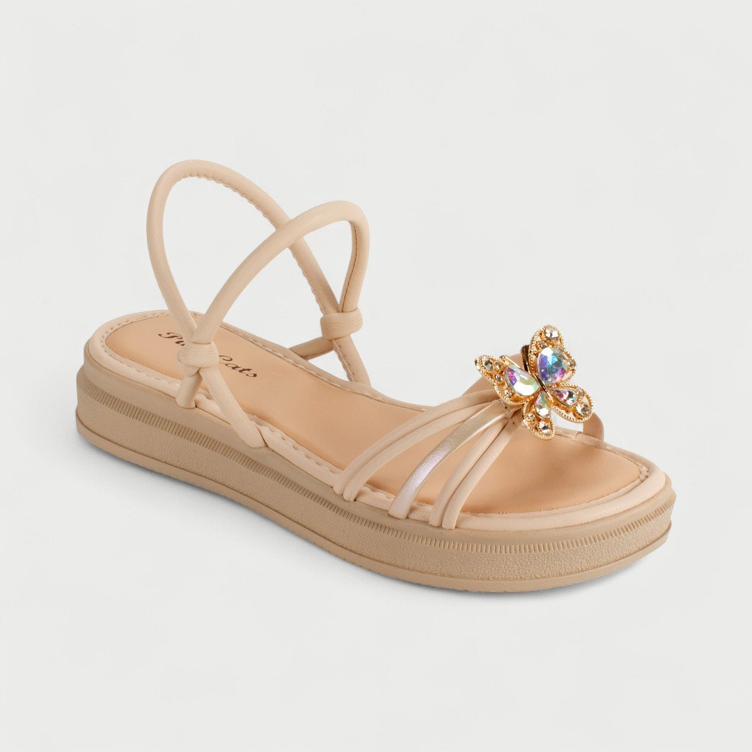Sandália Flatform Pink Cats Infantil Com Borboleta Metal Bege Tule 2