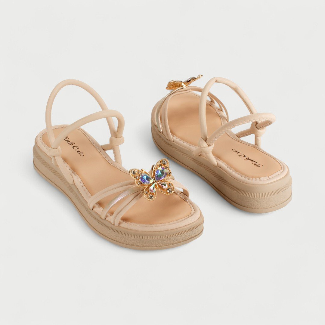 Sandália Flatform Pink Cats Infantil Com Borboleta Metal Bege Tule 6