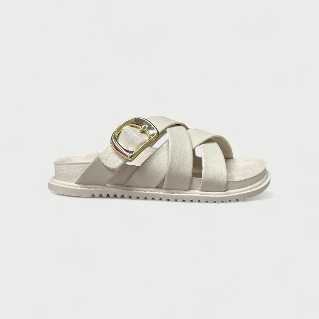 Chinelo Papete Infantil Molekinha Slide Com Fivela Off White