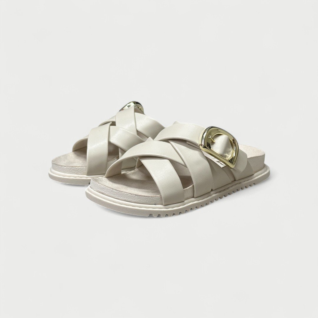 Chinelo Papete Infantil Molekinha Slide Com Fivela Off White Branco Off 4