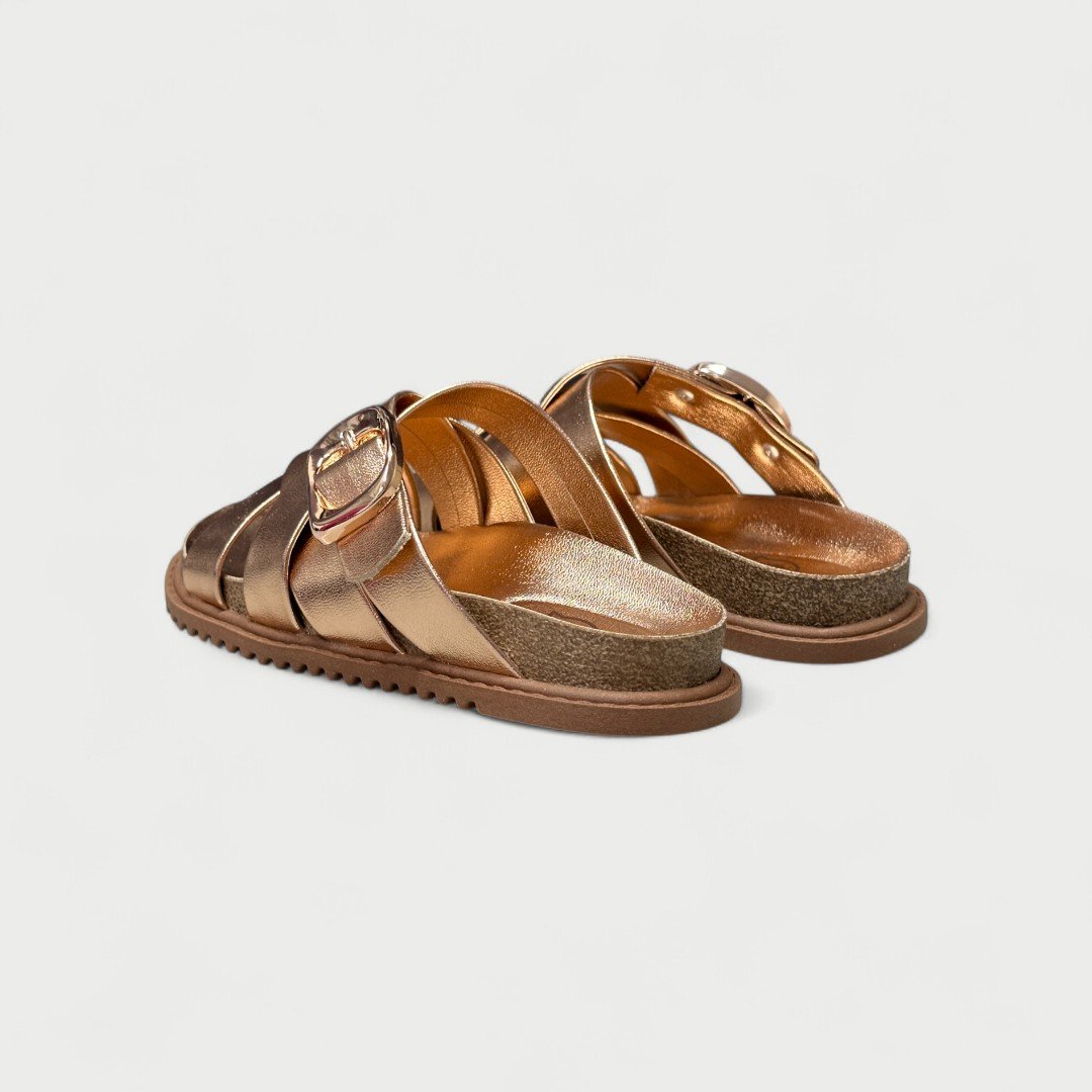 Chinelo Papete Rasteiro Molekinha Infantil Slide Metalizado Rosa Rose Dourado 4