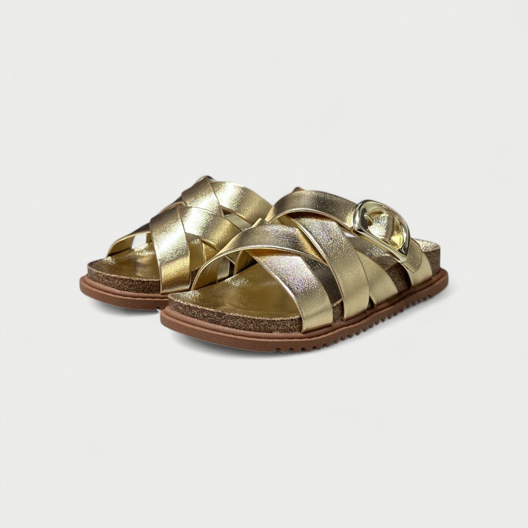 Chinelo Papete Rasteiro Molekinha Infantil Slide Metalizado Dourado Dourado 3