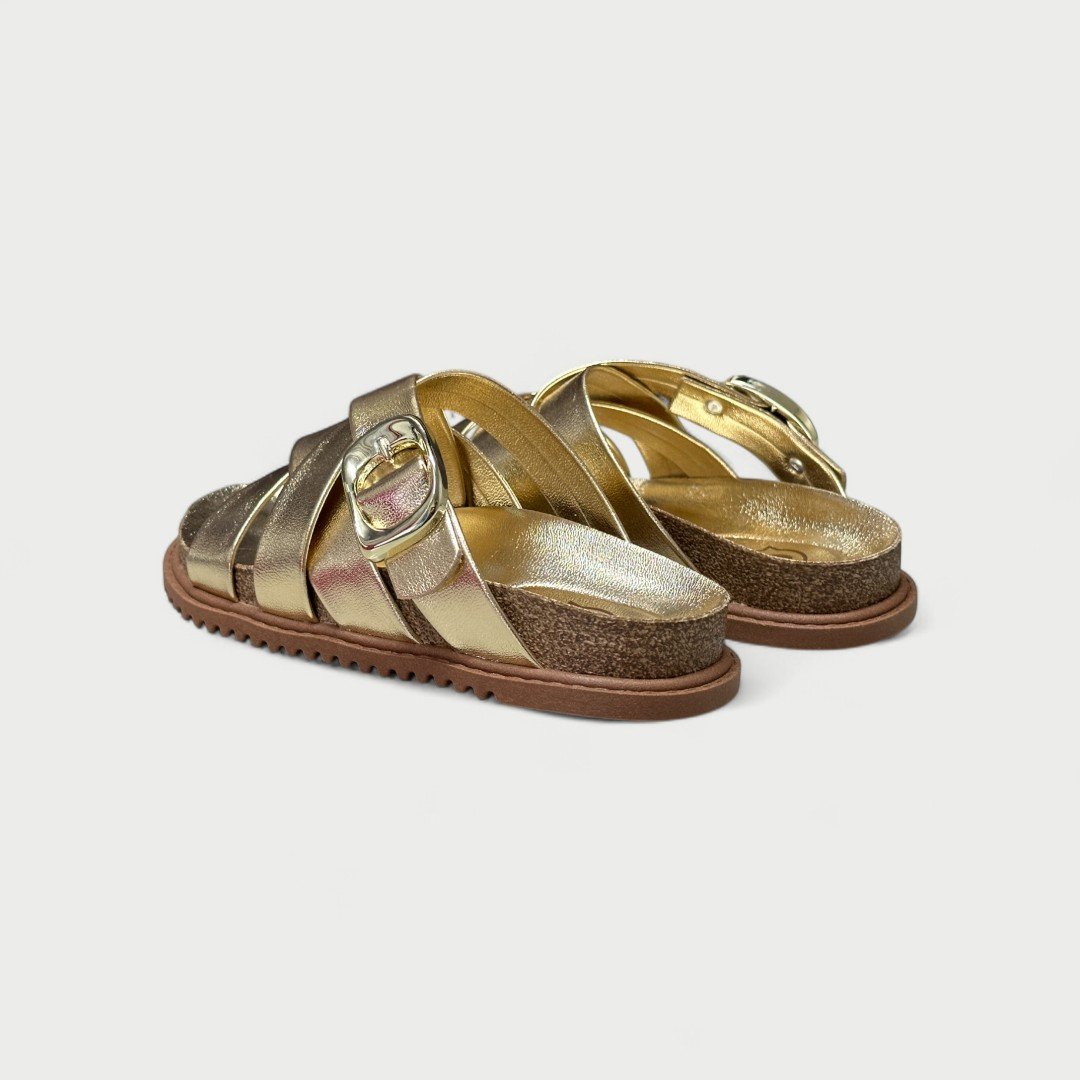 Chinelo Papete Rasteiro Molekinha Infantil Slide Metalizado Dourado Dourado 4