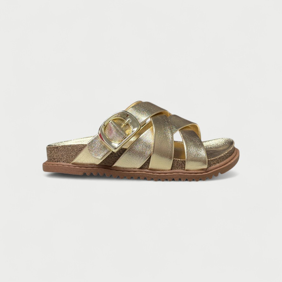 Chinelo Papete Rasteiro Molekinha Infantil Slide Metalizado Dourado