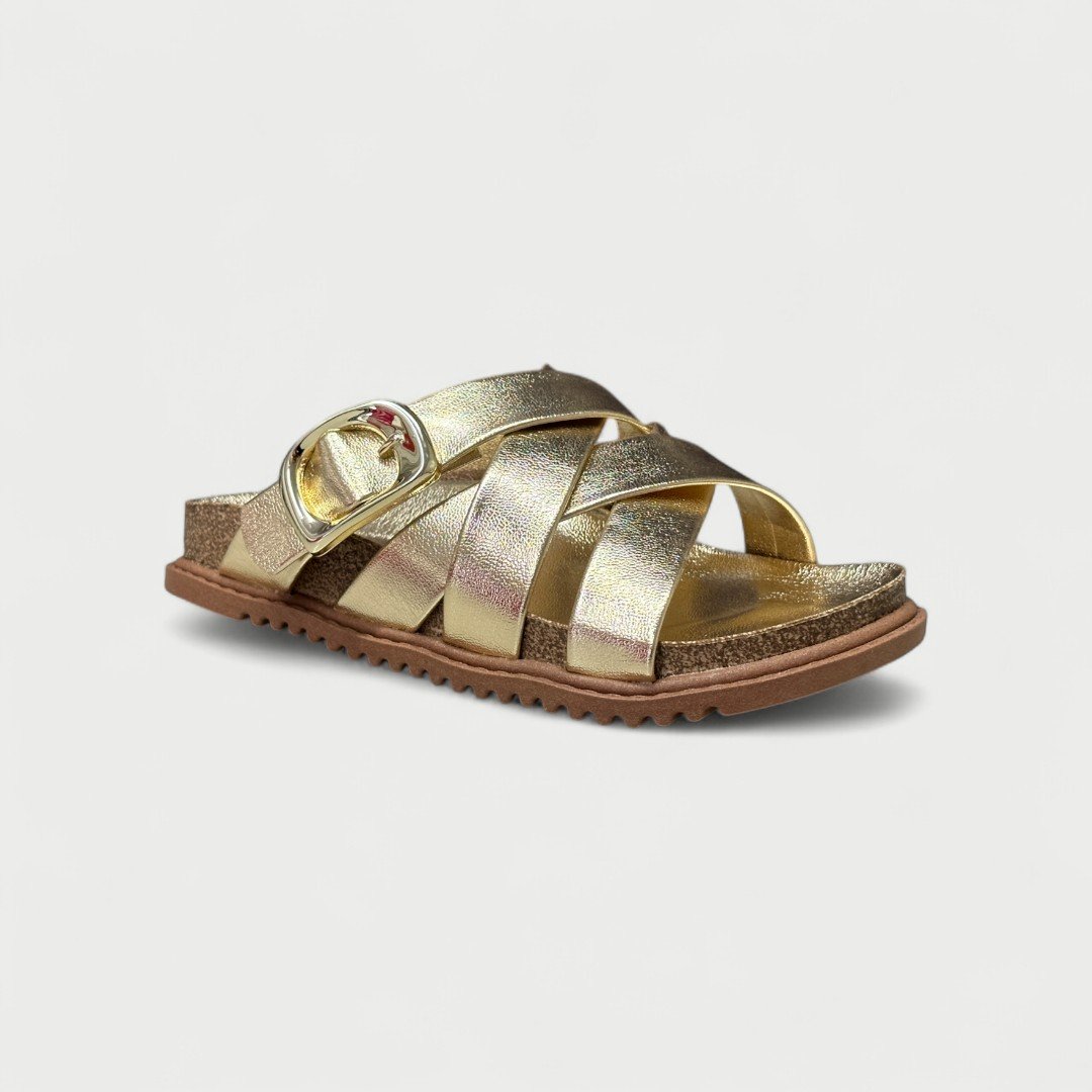 Chinelo Papete Rasteiro Molekinha Infantil Slide Metalizado Dourado Dourado 2