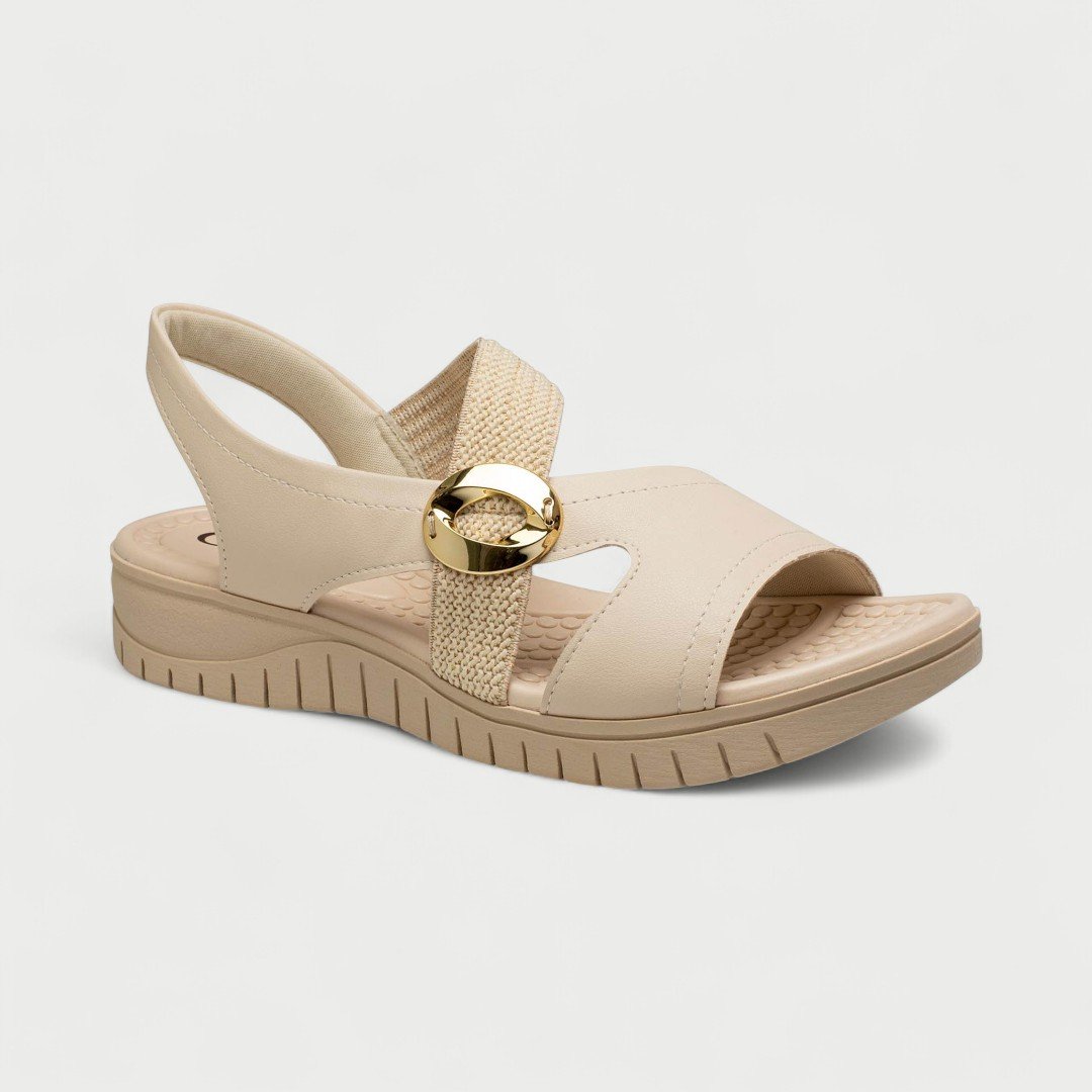 Sandália Rasteira Campesí Flat Conforto Bege Tule 6