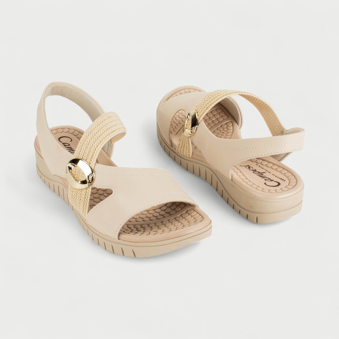 Sandália Rasteira Campesí Flat Conforto Bege Tule 7