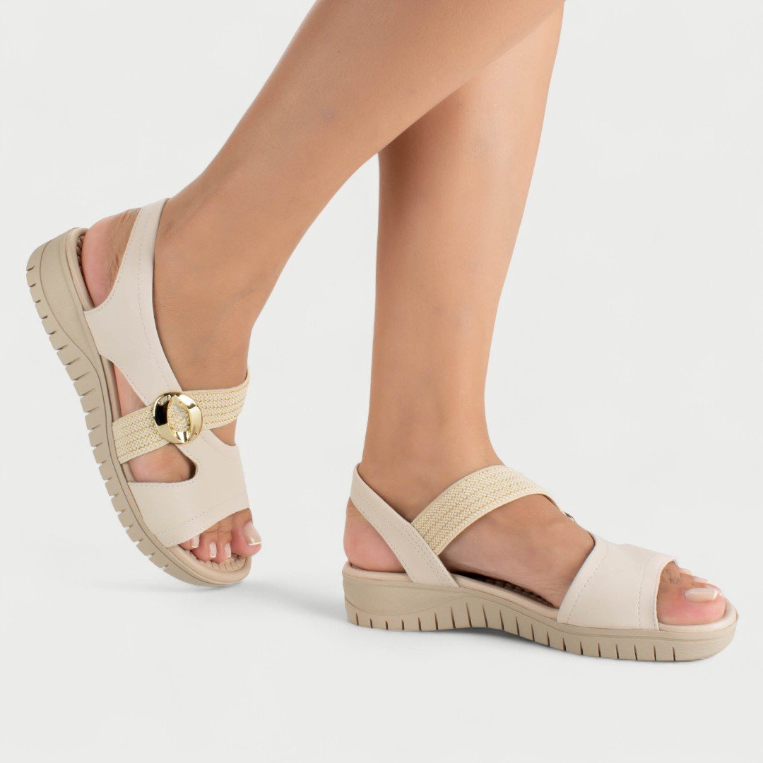 Sandália Rasteira Campesí Flat Conforto Bege Tule 2