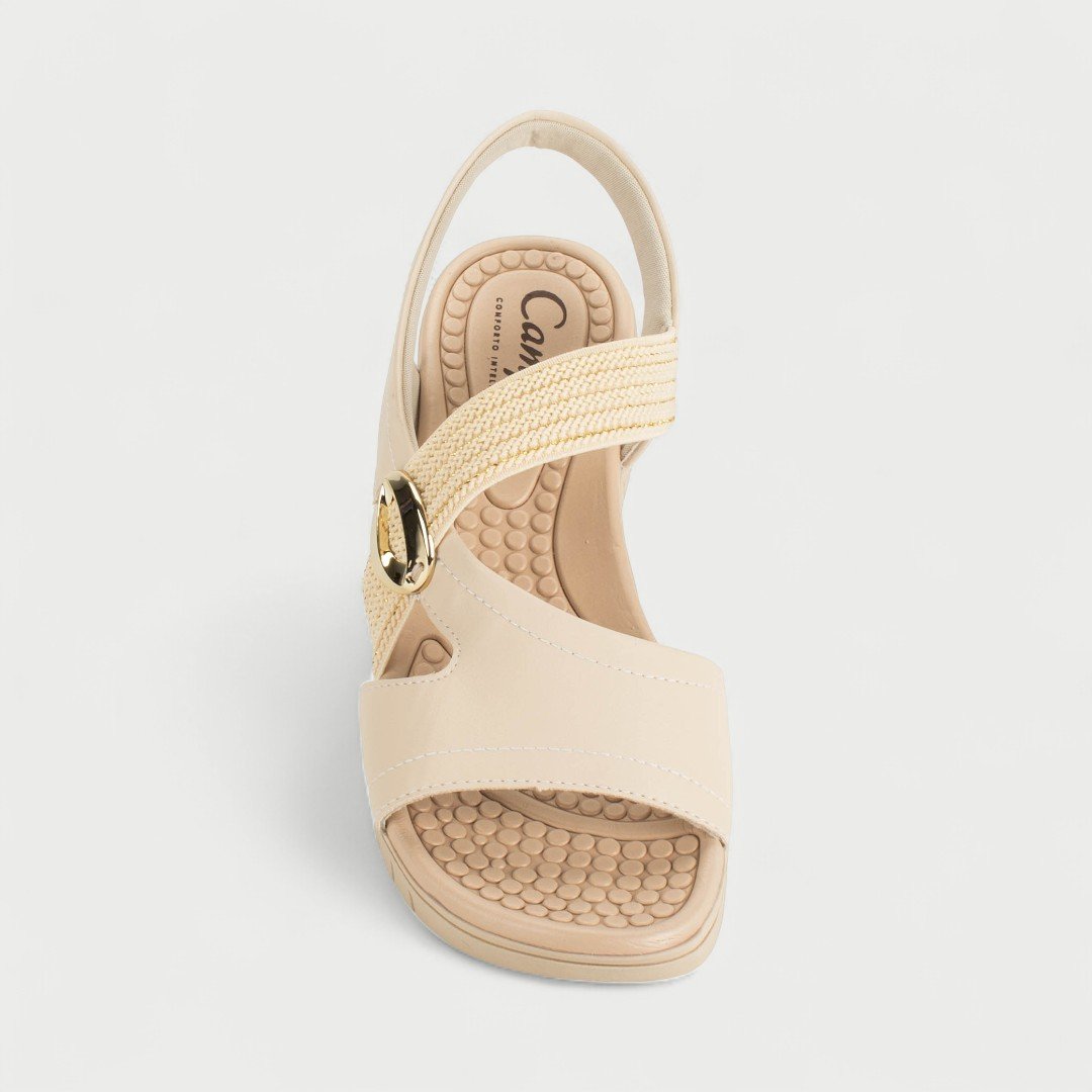 Sandália Rasteira Campesí Flat Conforto Bege Tule 3