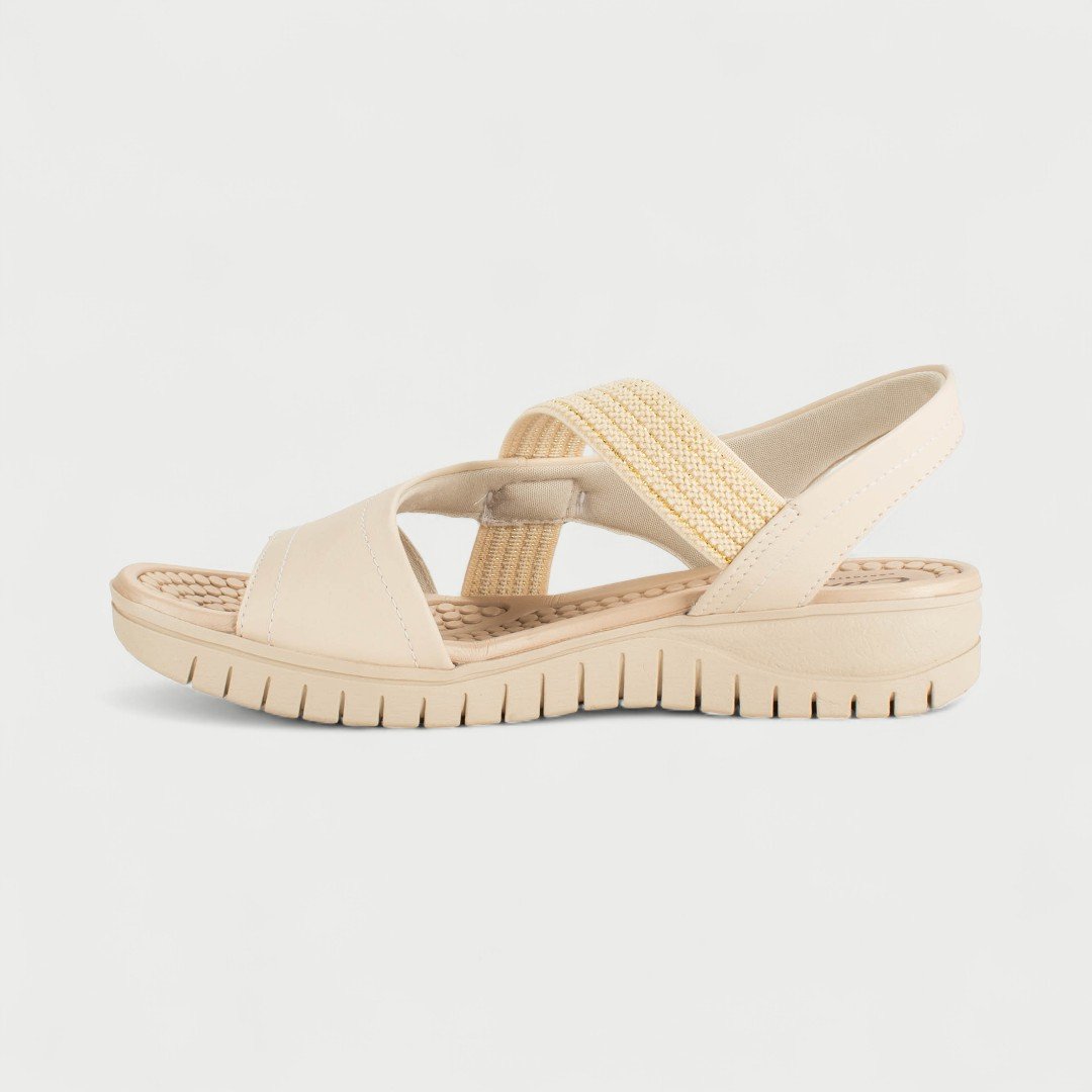 Sandália Rasteira Campesí Flat Conforto Bege Tule 5