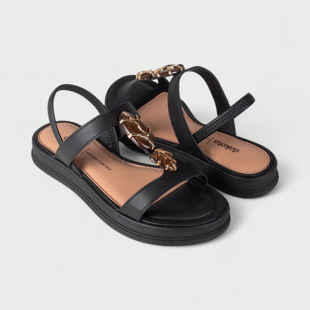 Sandália Papete Dakota Flat Com Pedras Preta Preto 7