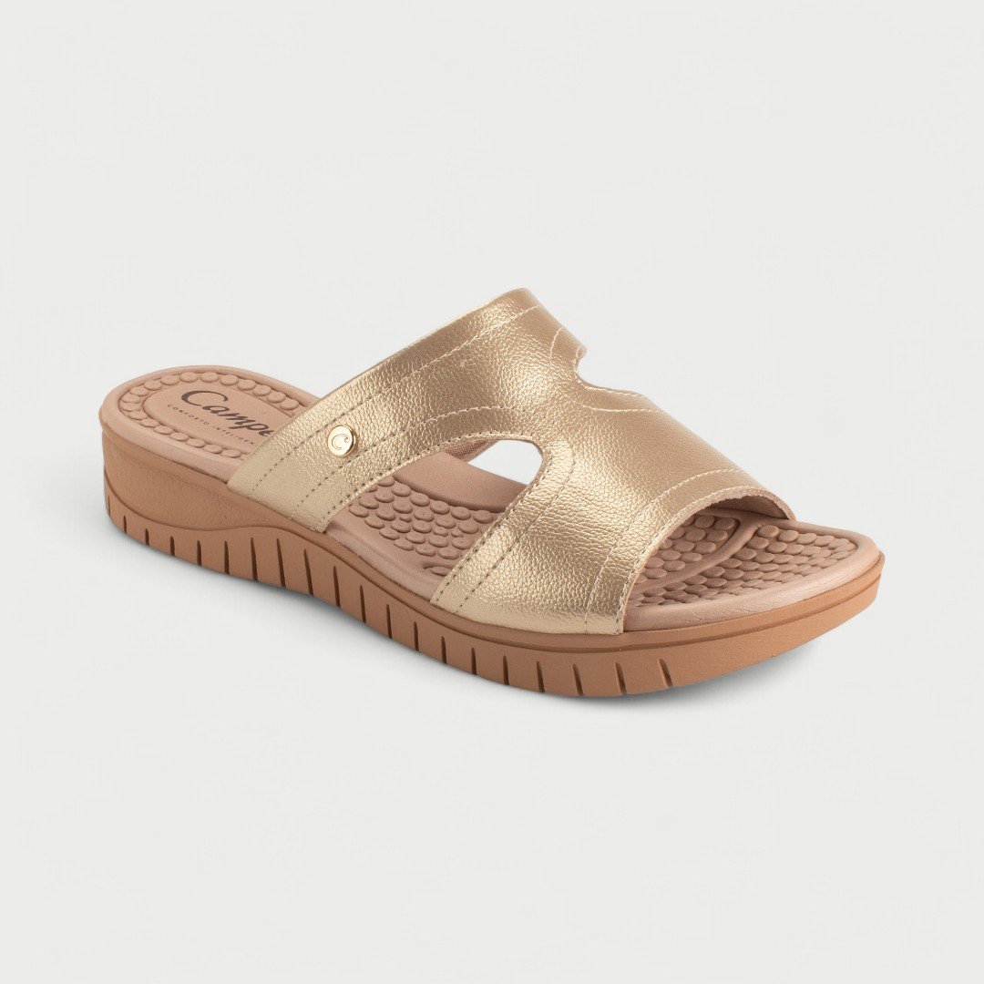 Tamanco Rasteiro Campesí Flat Conforto Dourado Ouro Light 5