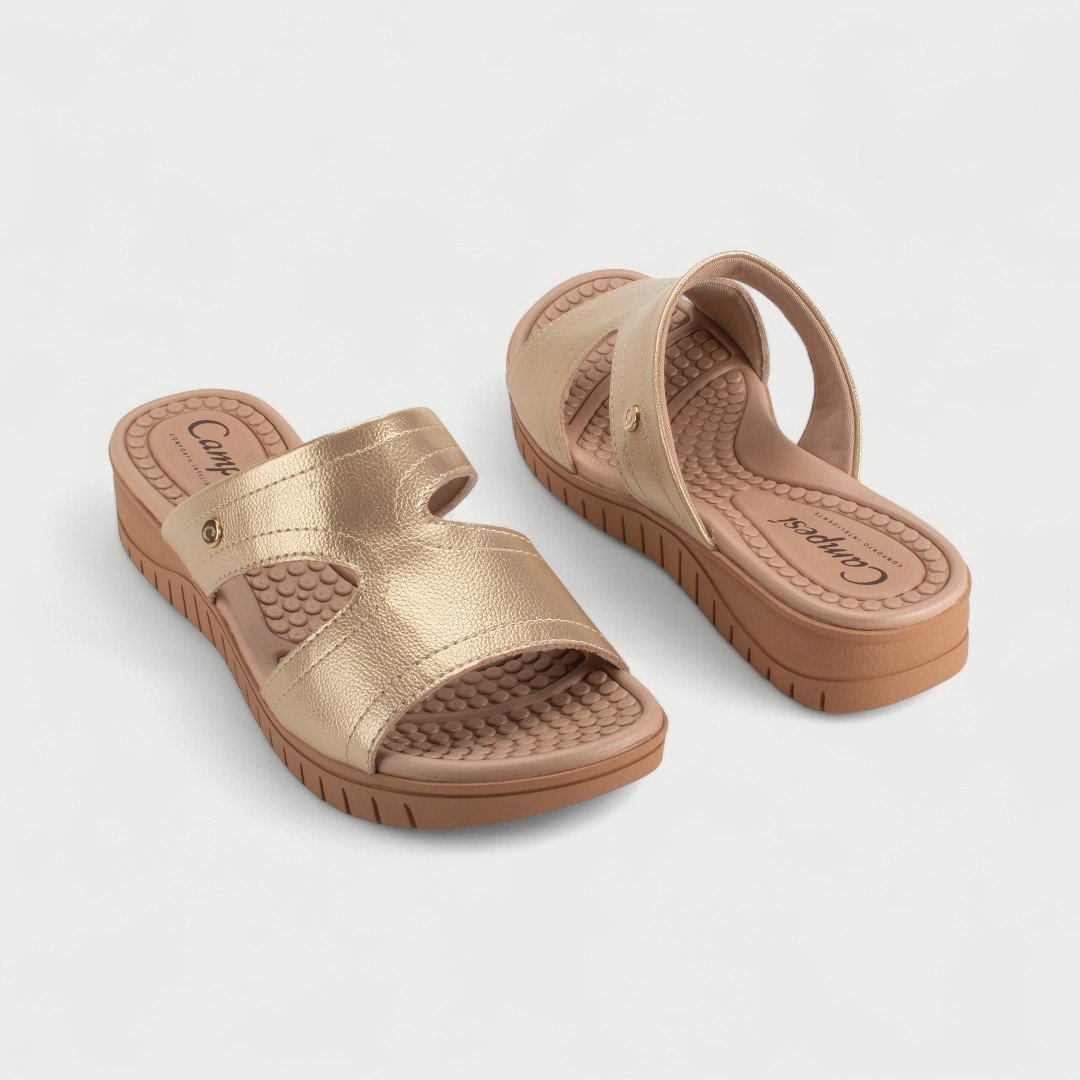 Tamanco Rasteiro Campesí Flat Conforto Dourado Ouro Light 6