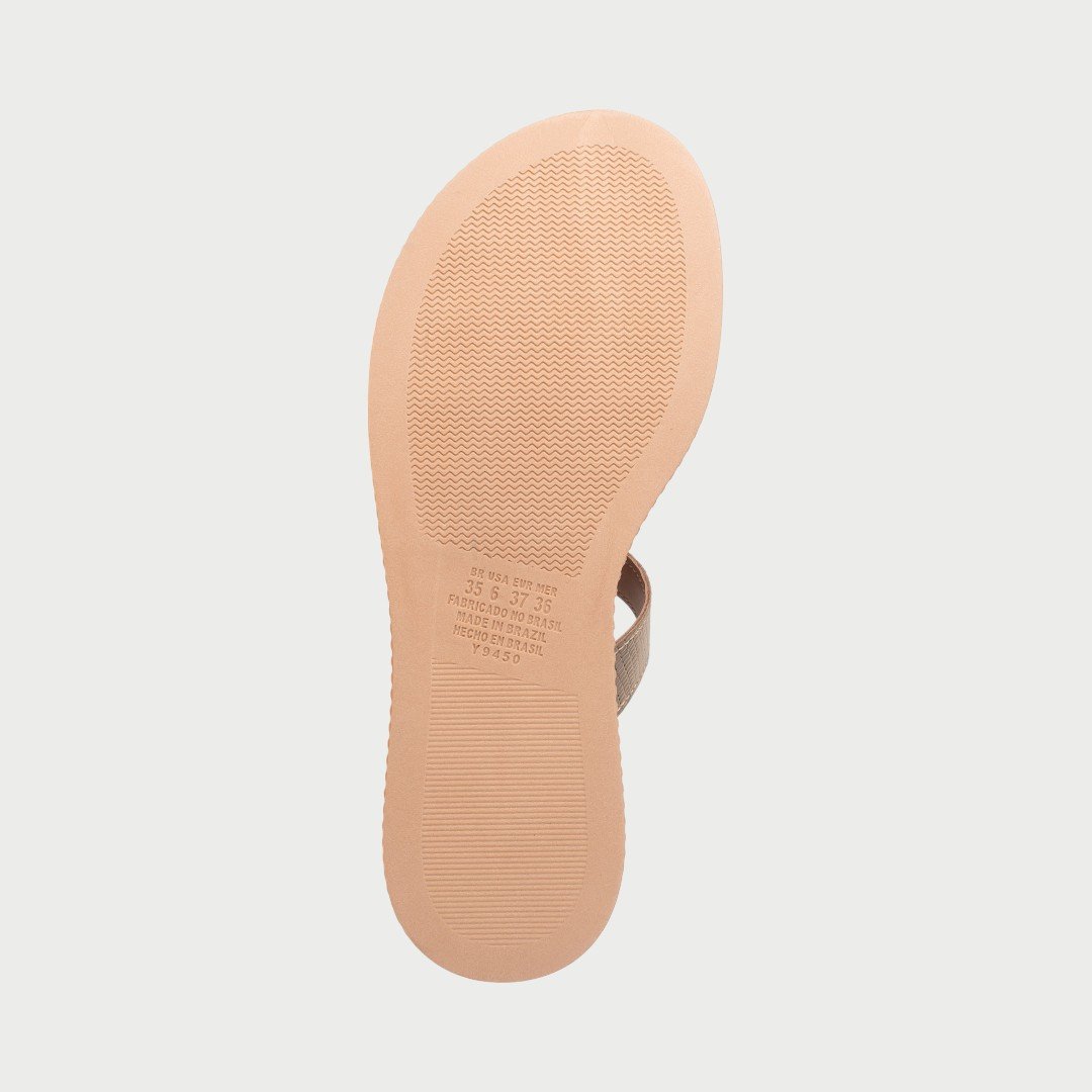 Sandália Papete Dakota Flat Com Pedras Metalizada Dourado Champagne 5