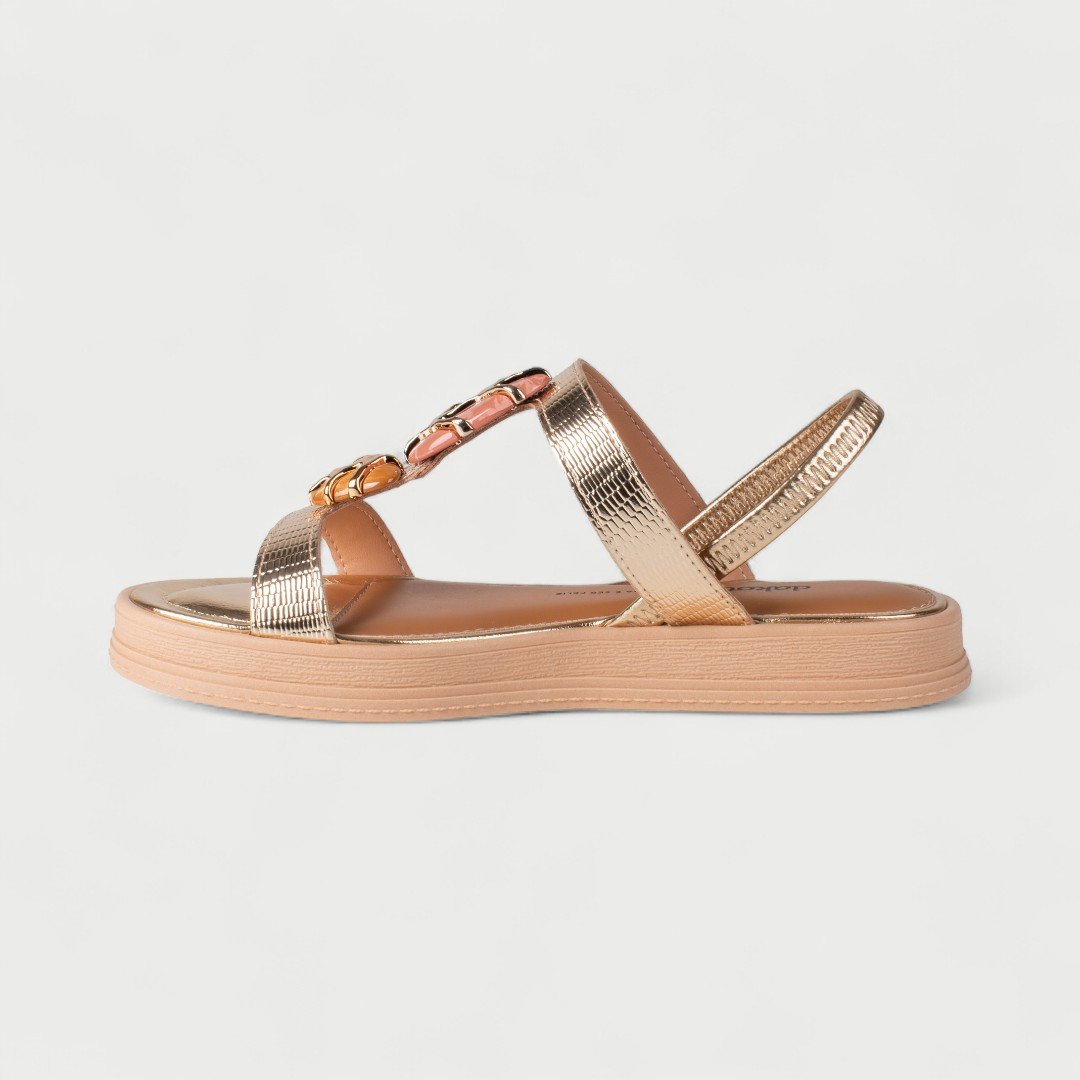 Sandália Papete Dakota Flat Com Pedras Metalizada Dourado Champagne 7