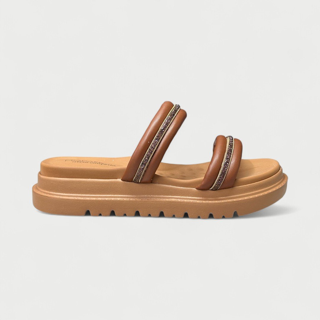 Tamanco Modare Plataforma Com Strass Marrom