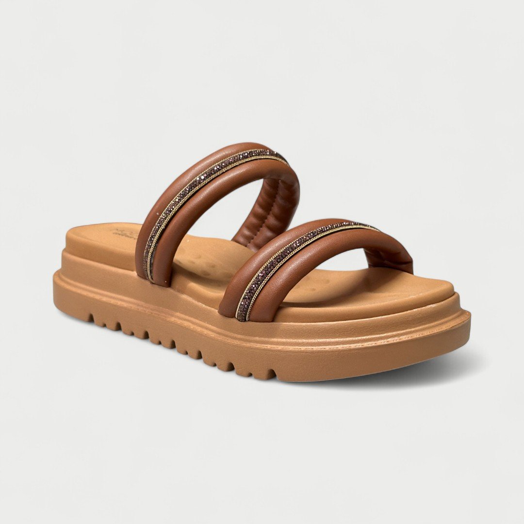 Tamanco Modare Plataforma Com Strass Marrom Avelã 2