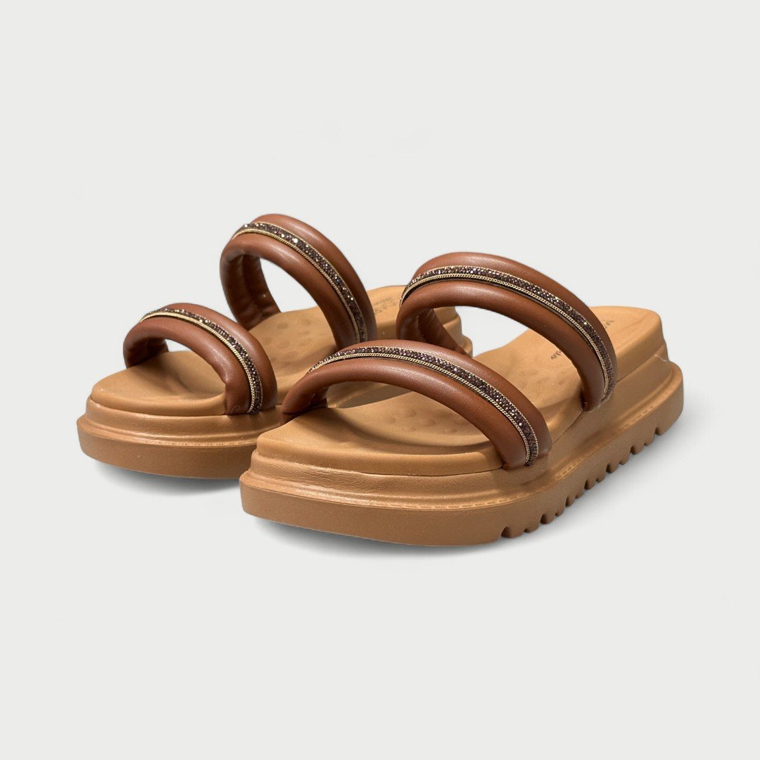 Tamanco Modare Plataforma Com Strass Marrom Avelã 3