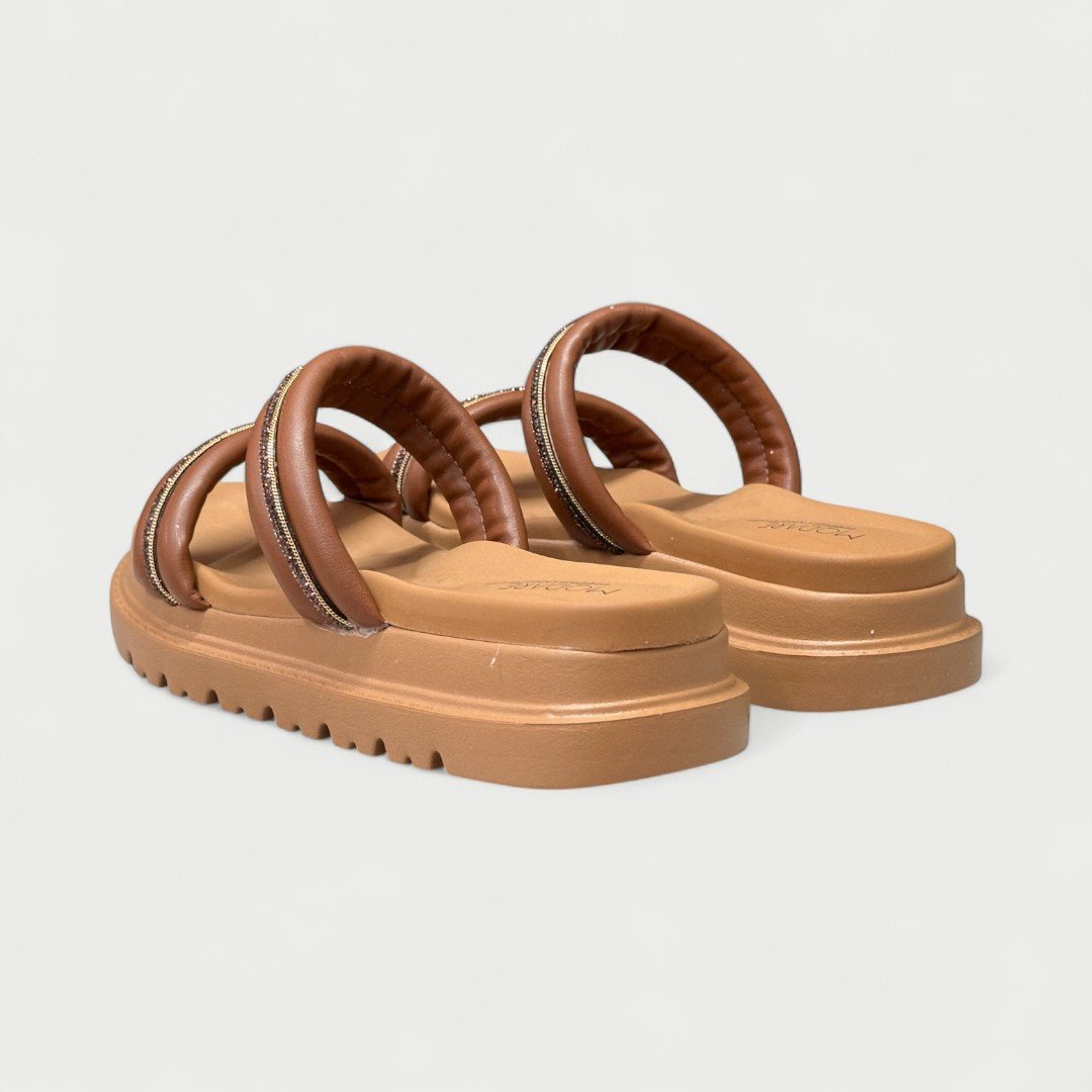 Tamanco Modare Plataforma Com Strass Marrom Avelã 4