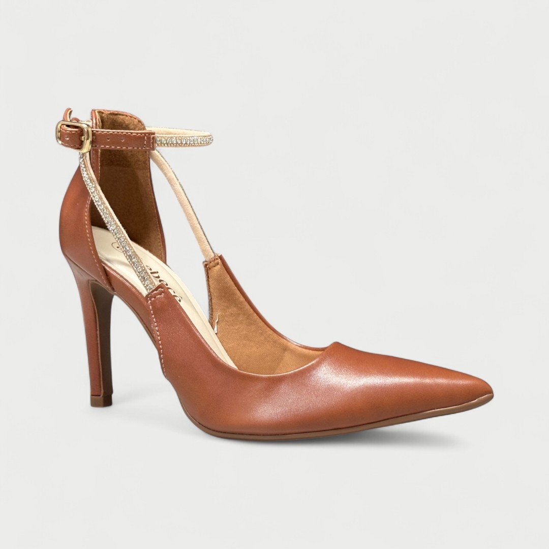 Sapato Scarpin Bebecê Salto Alto Com Strass Marrom Marrom 2