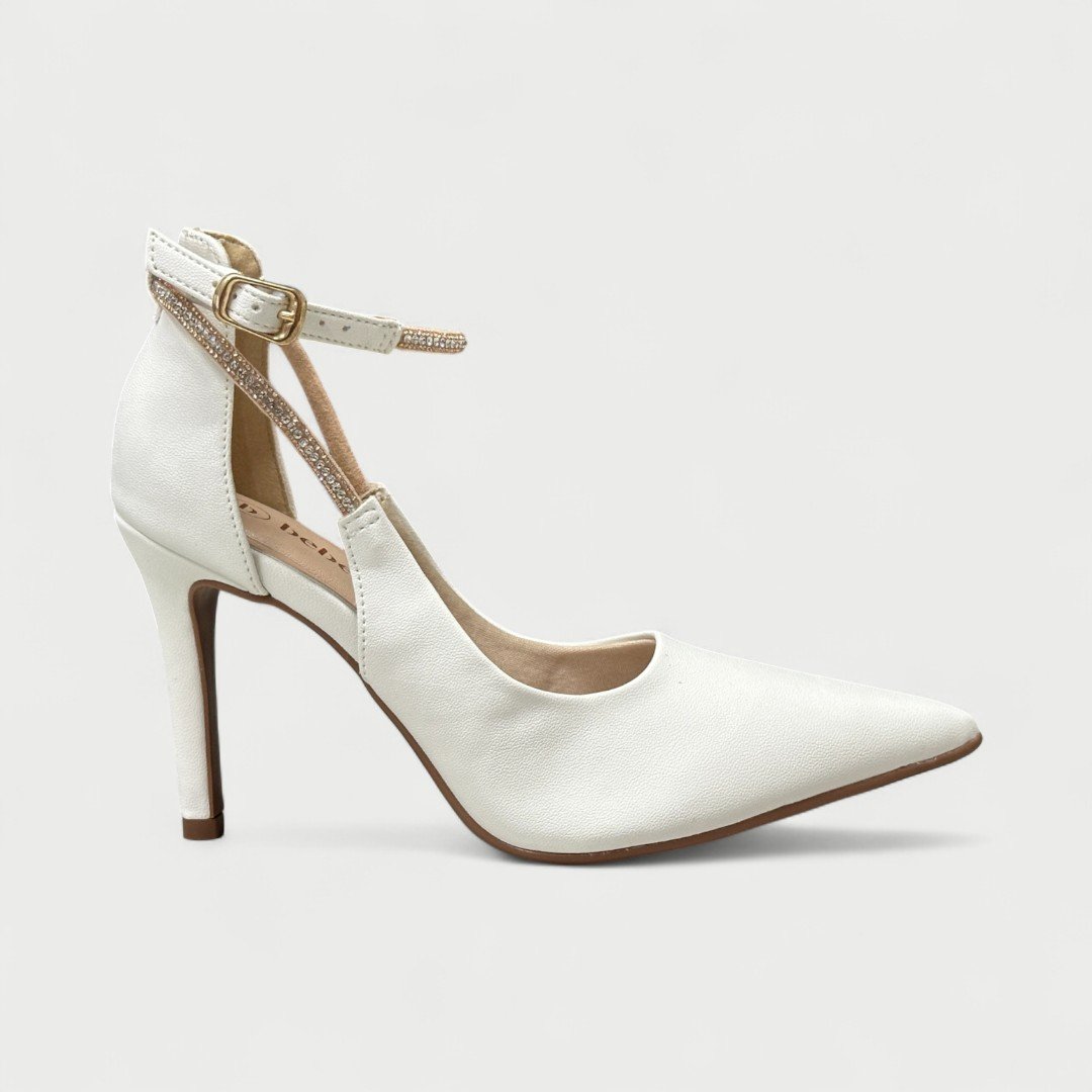 Sapato Scarpin Bebecê Salto Alto Com Strass Branco