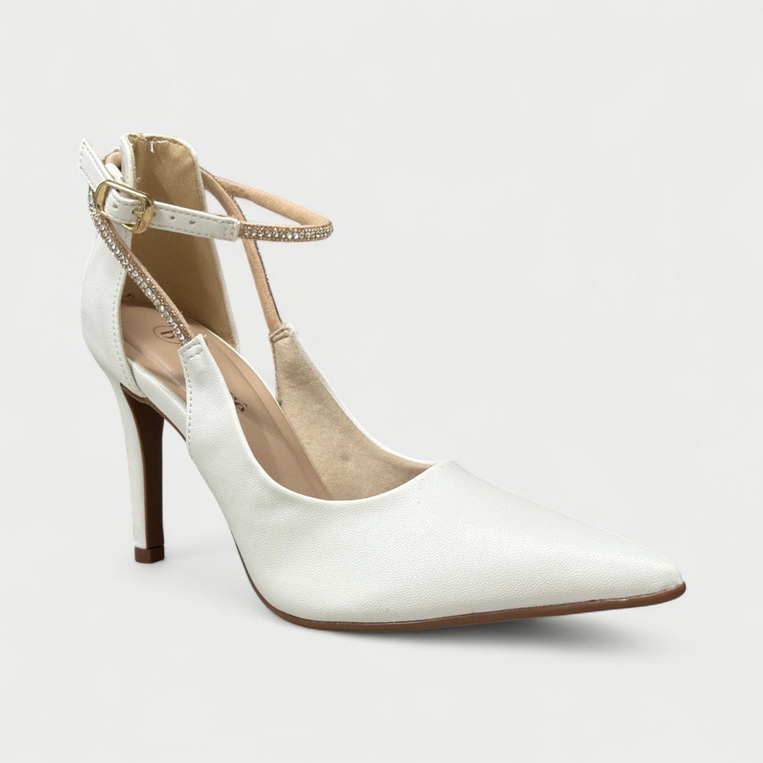 Sapato Scarpin Bebecê Salto Alto Com Strass Branco Branco 2