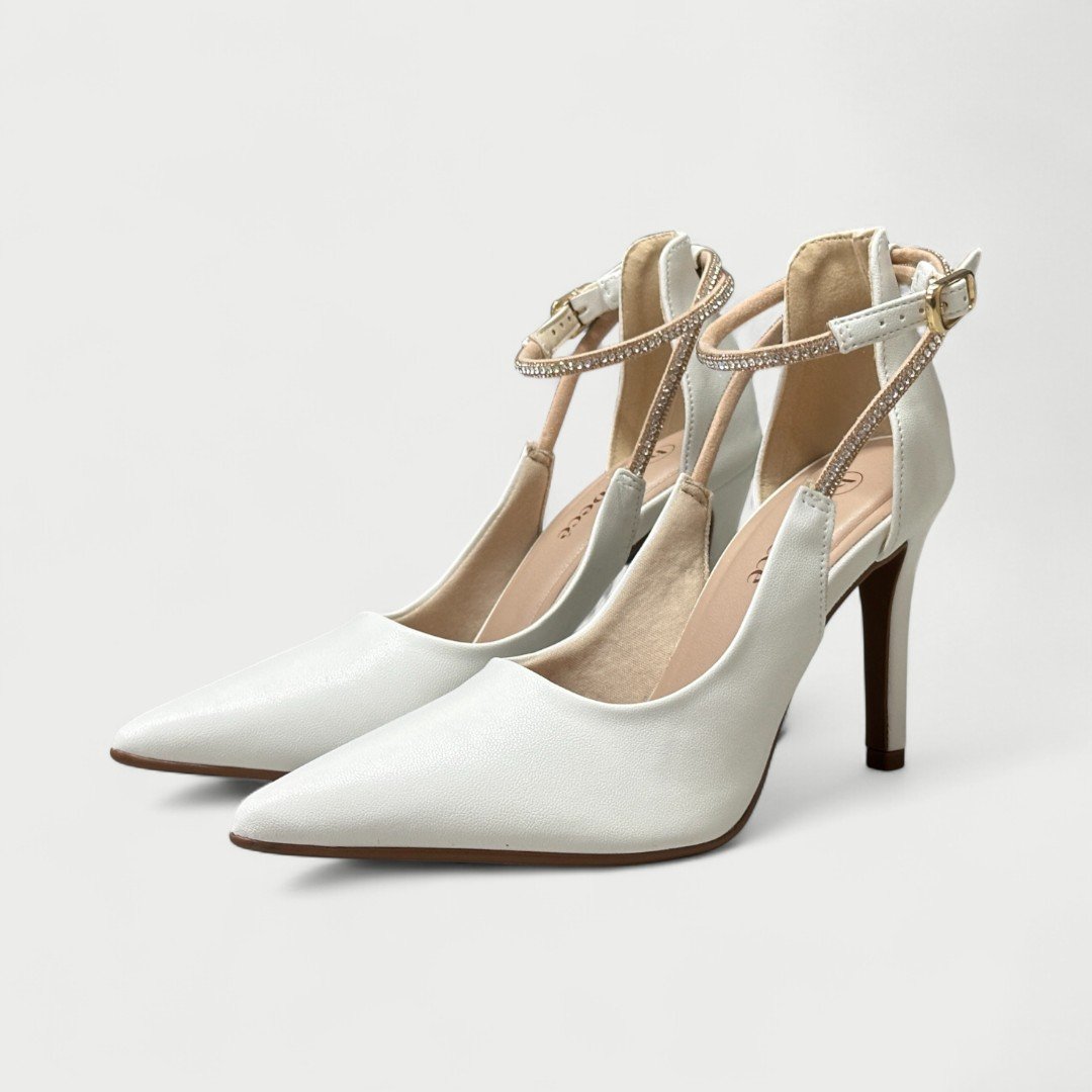 Sapato Scarpin Bebecê Salto Alto Com Strass Branco Branco 3