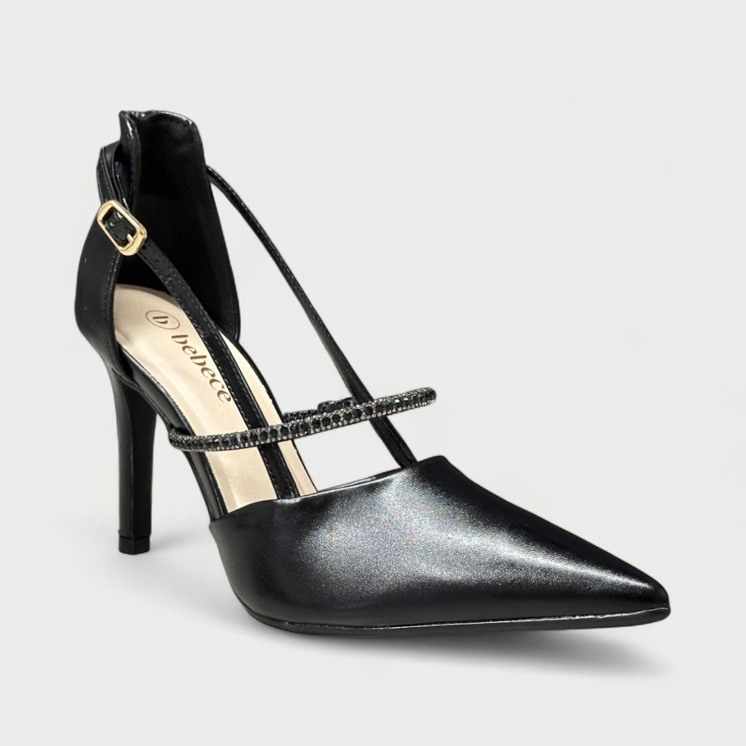 Scarpin Bebecê Salto Fino Com Strass Preto Preto 2