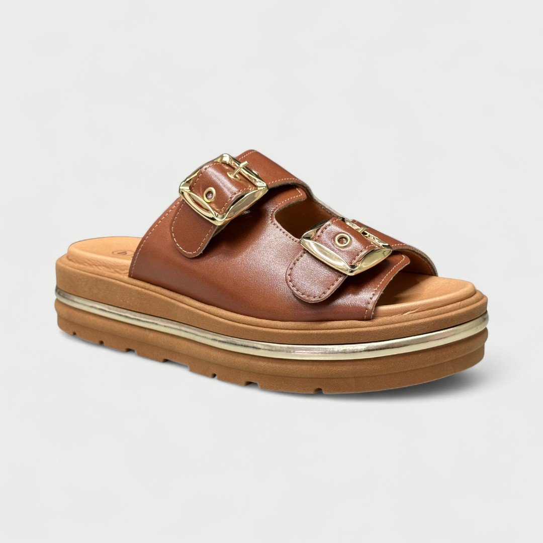 Tamanco Flatform Bebecê Com Duas Fivelas Marrom Marrom 2