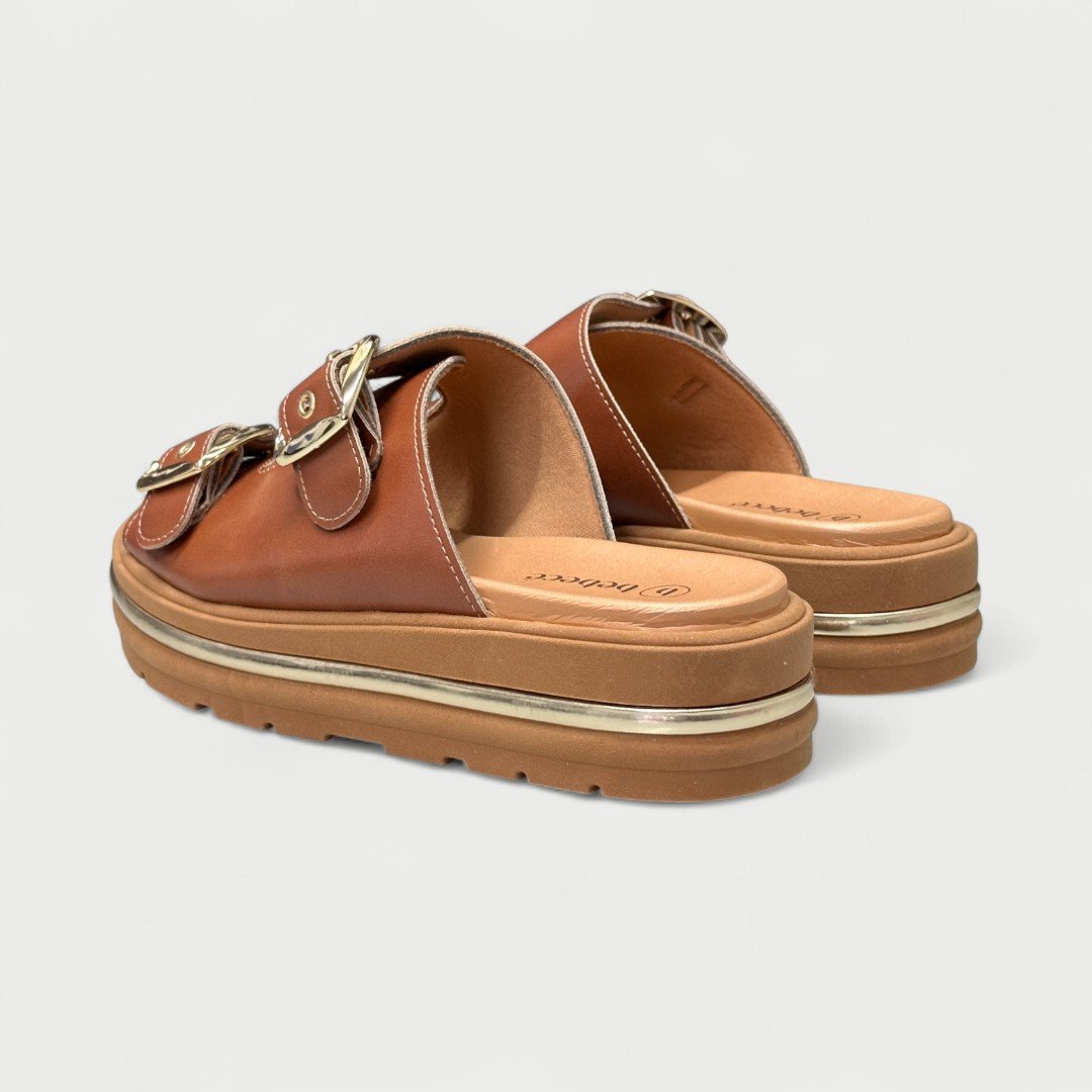 Tamanco Flatform Bebecê Com Duas Fivelas Marrom Marrom 4