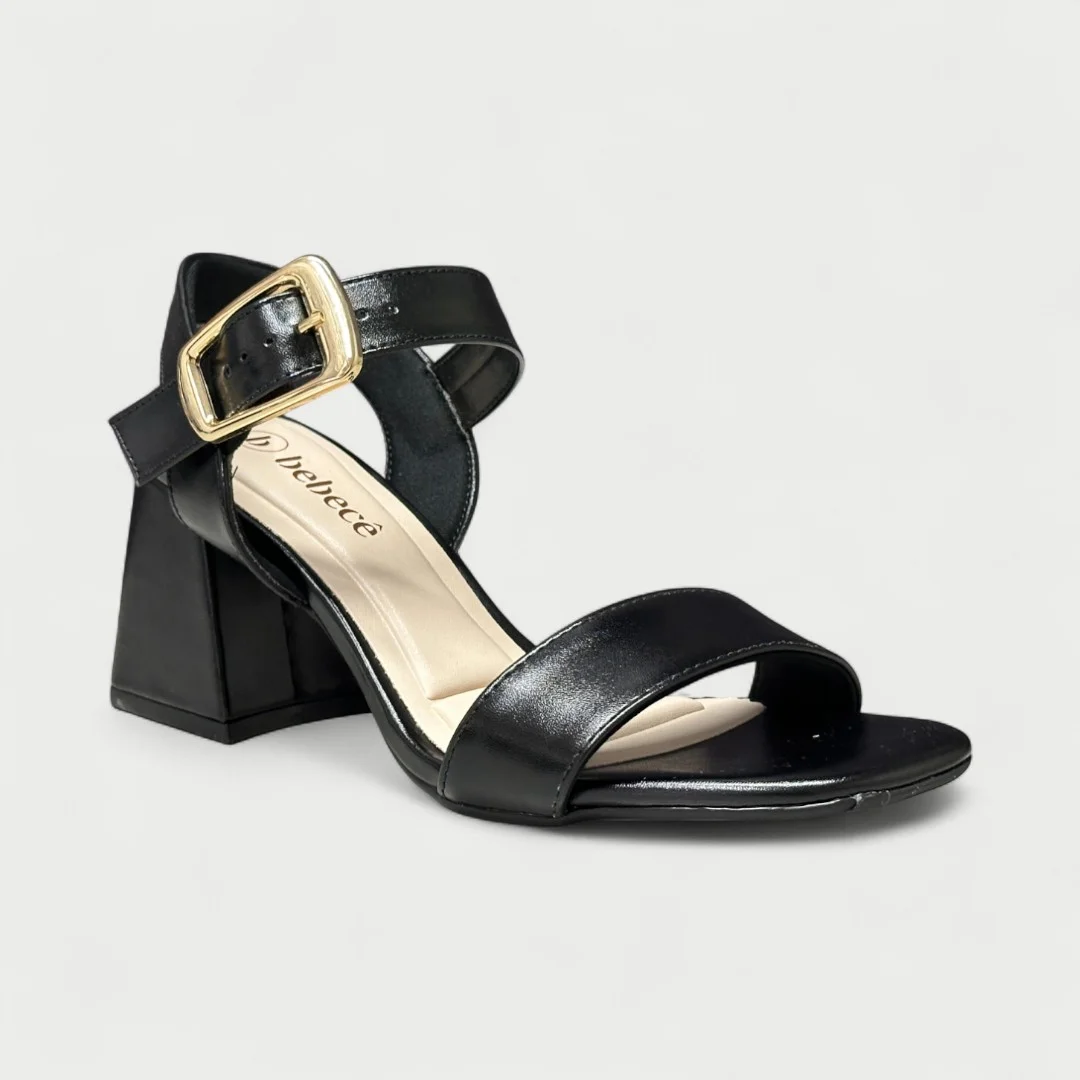 Sandália Bebecê Salto Bloco Médio Preta Preto 2