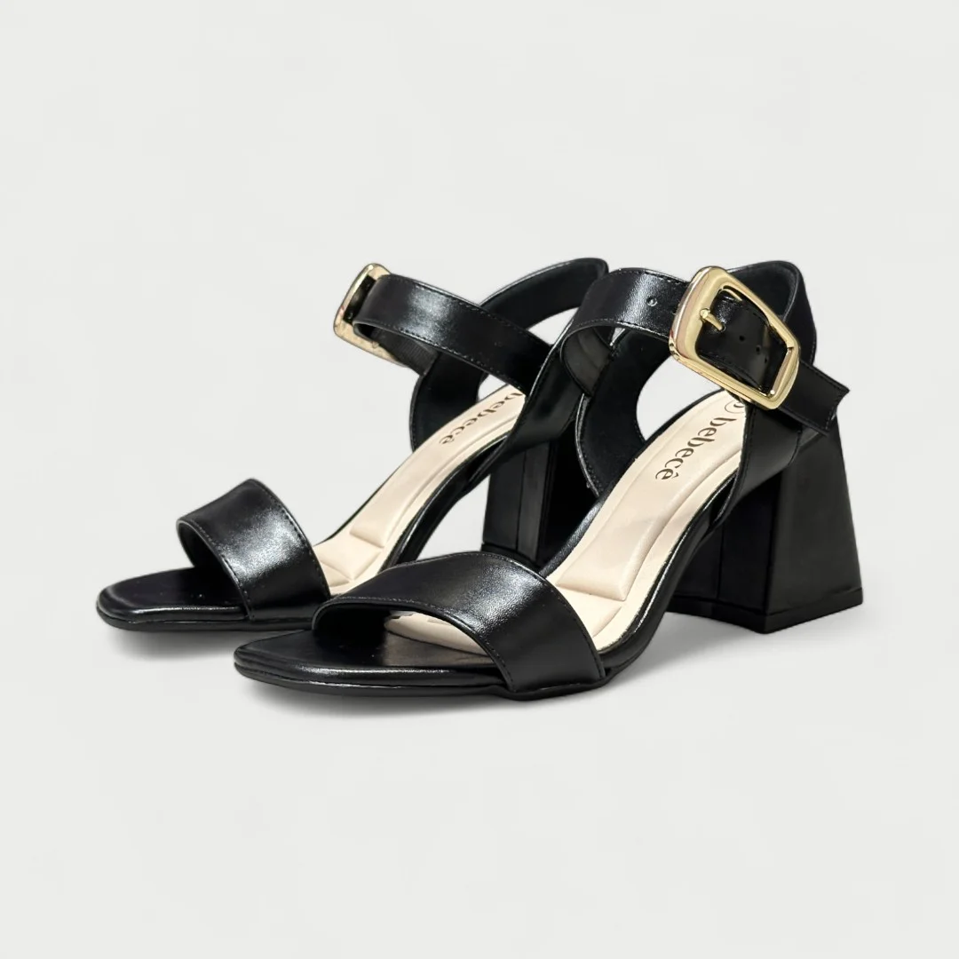 Sandália Bebecê Salto Bloco Médio Preta Preto 3