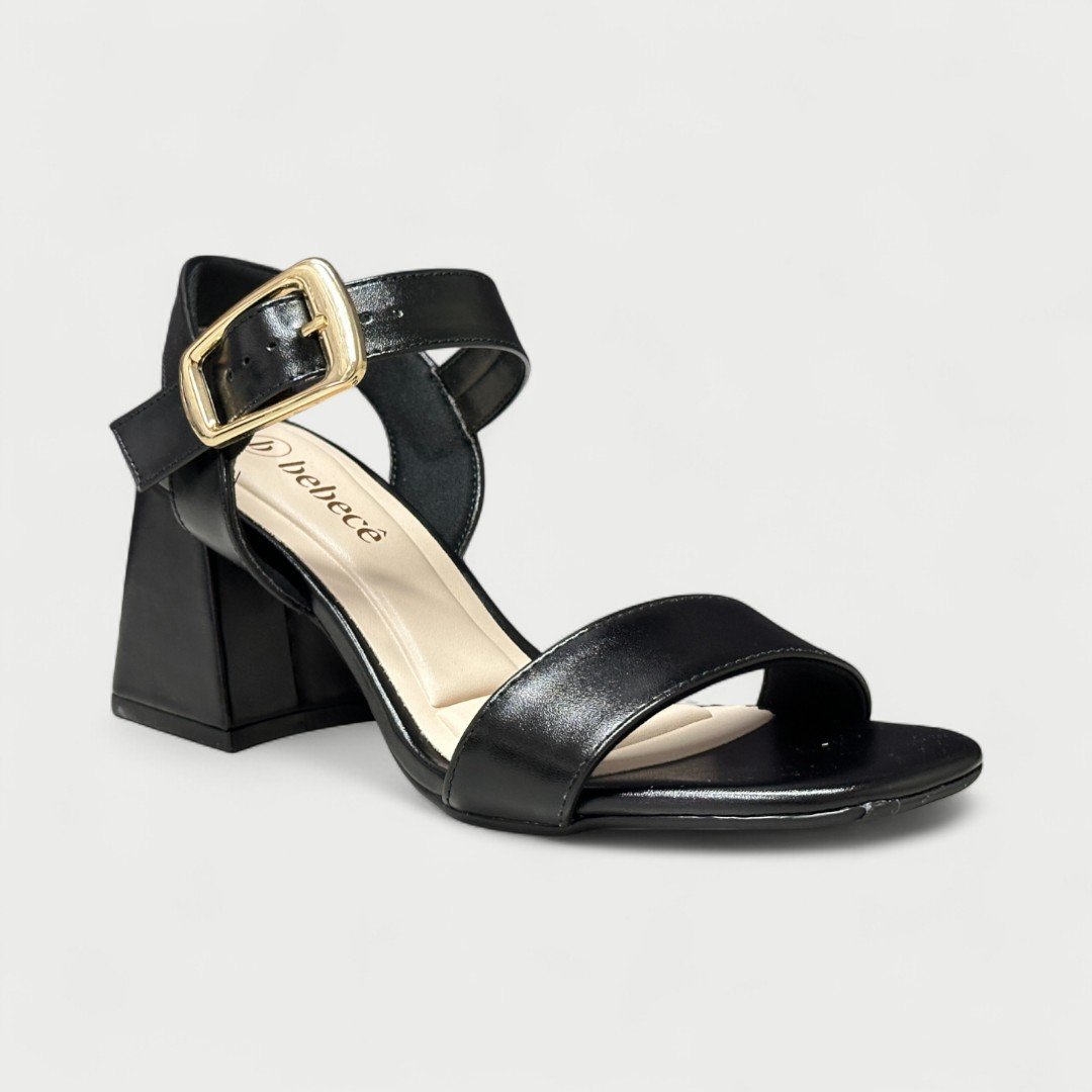 Sandália Bebecê Salto Bloco Médio Preta Preto 2