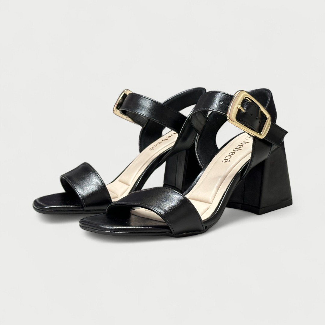 Sandália Bebecê Salto Bloco Médio Preta Preto 3