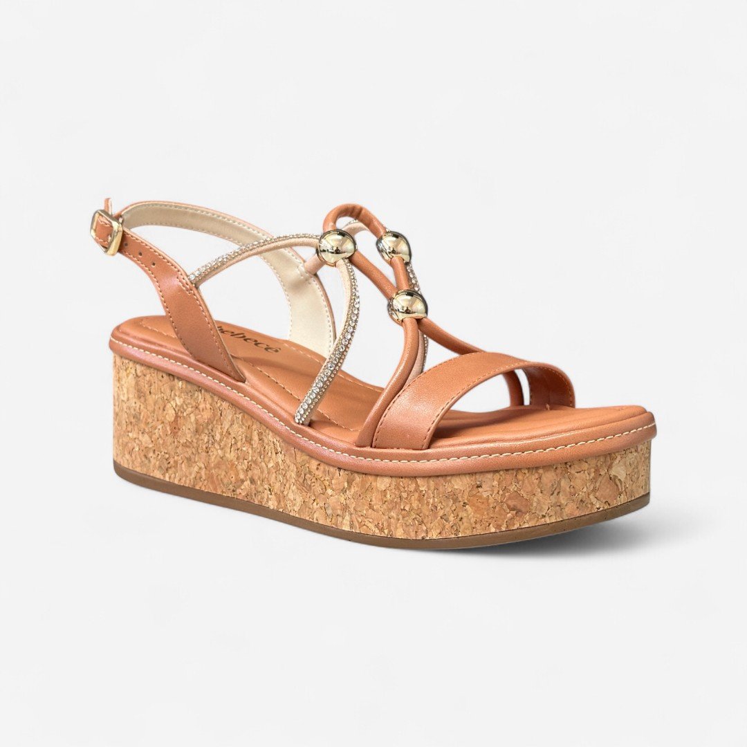 Sandália Flatform Bebecê com Strass e Rebites Marrom Blush 2