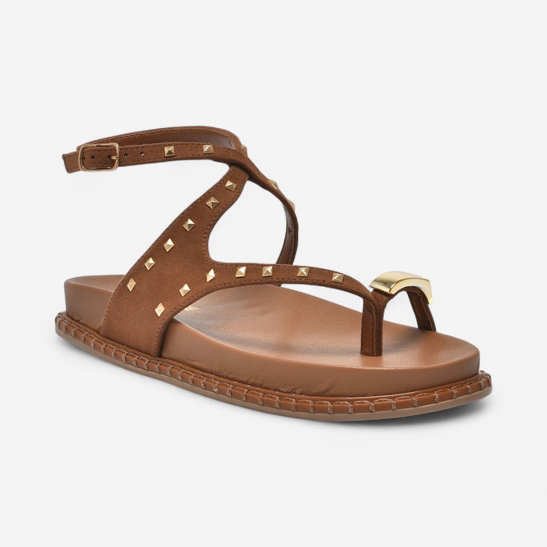 Sandália Papete Via Marte Boho Anel No Dedo Camurça Caramelo Caramelo 3