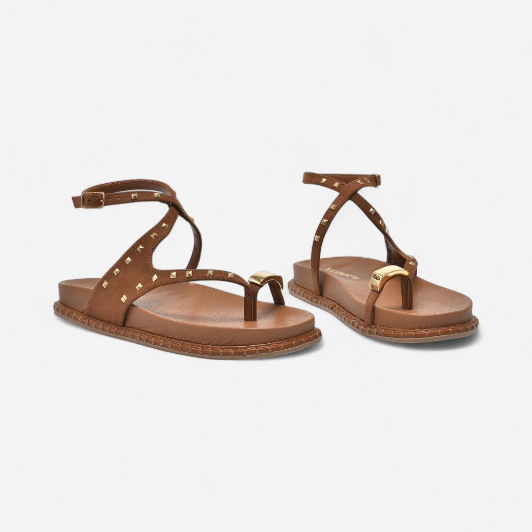 Sandália Papete Via Marte Boho Anel No Dedo Camurça Caramelo Caramelo 4