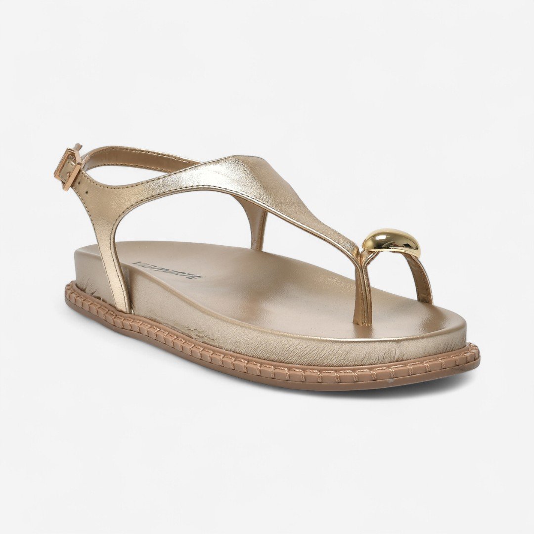 Sandália Papete Via Marte Feminina Anel No Dedo Metalizada Dourado Dourado 4