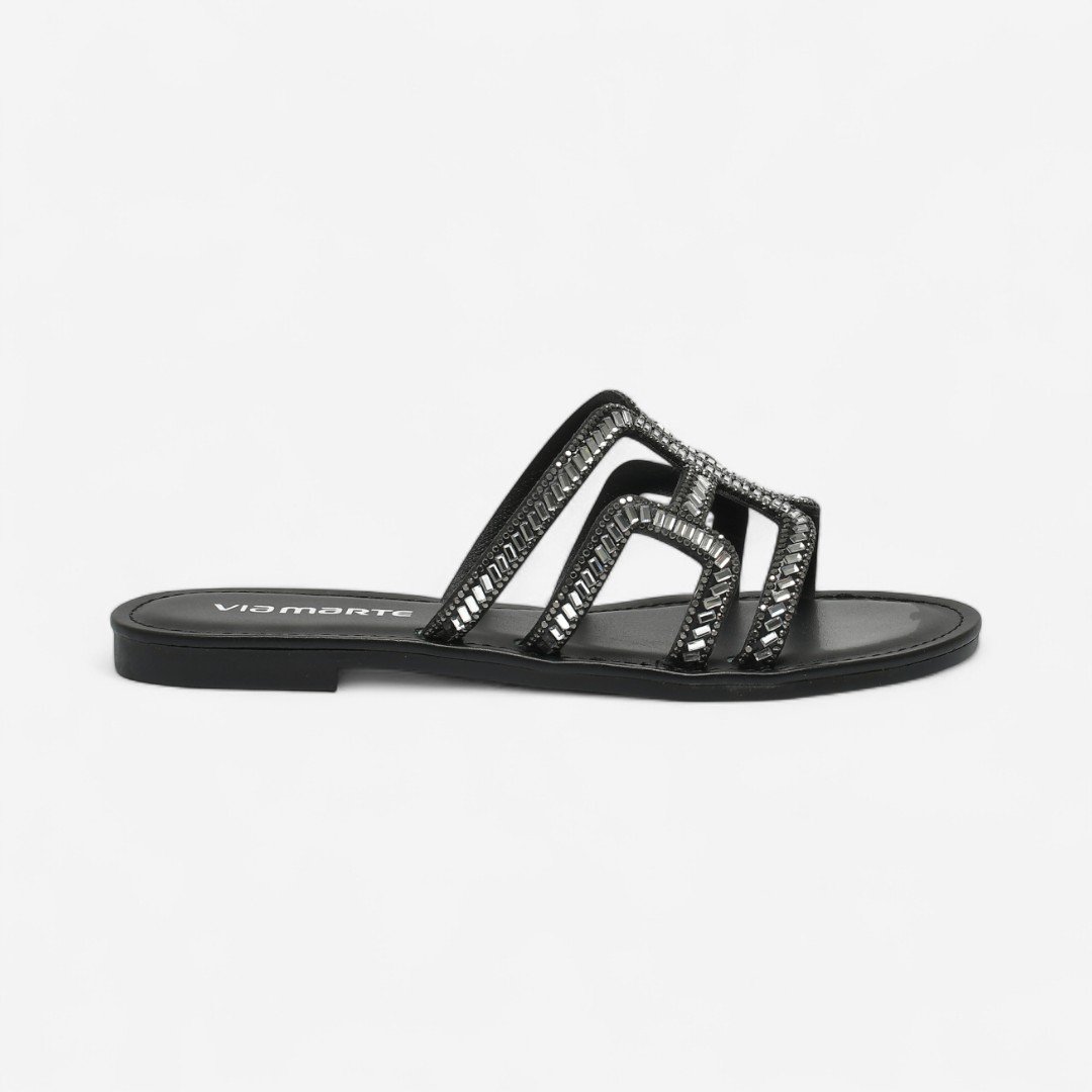 Chinelo Rasteiro Via Marte Feminino Com Strass Preto