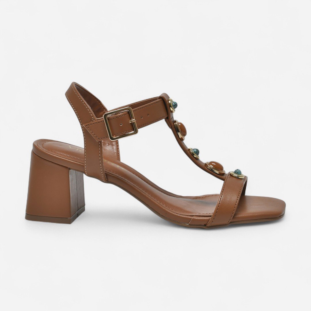Sandália Via Marte Boho Com Pedras Marrom