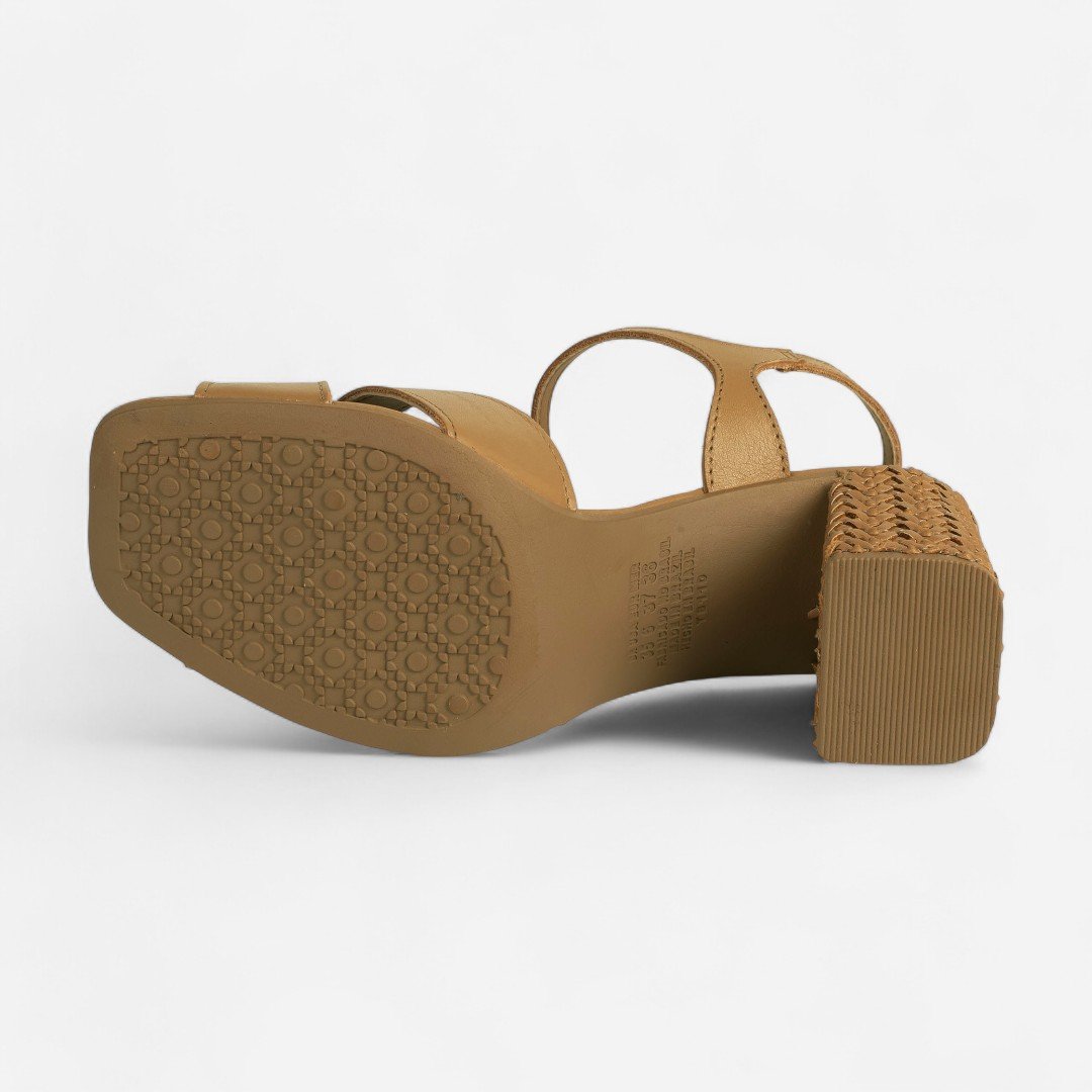 Sandália Tanara Salto Bloco Tramado Caramelo Caramelo 4