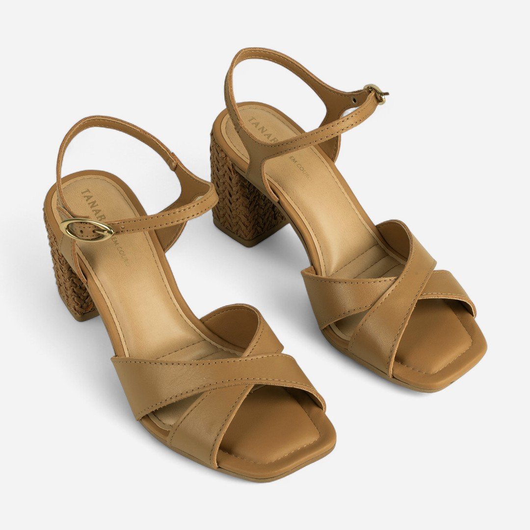 Sandália Tanara Salto Bloco Tramado Caramelo Caramelo 5